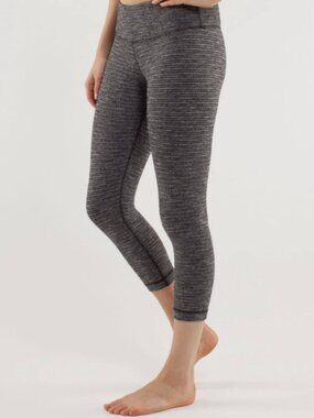 Lululemon Wunder Under Crop Leggings Size 4 Black White Coco Pique